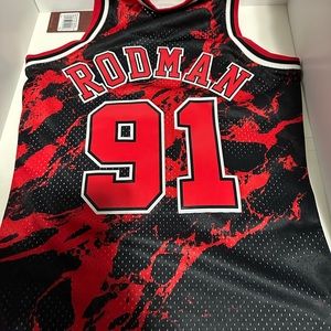 Mitchell & Ness Dennis Rodman jersey.